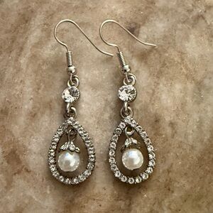 Occasions Silver and White Teardrop Earrings Evening night out Earnings
